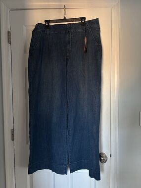 Dark Blue Denim Wide Leg Jeans
